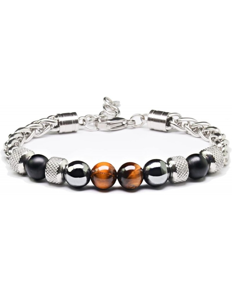 Tiger Eye Stone Bracelet Beaded Couple Bracelet for Women and Men Titanium Steel Chain Adjustable 8 mm yellow $9.87 Bracelets