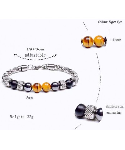 Tiger Eye Stone Bracelet Beaded Couple Bracelet for Women and Men Titanium Steel Chain Adjustable 8 mm yellow $9.87 Bracelets