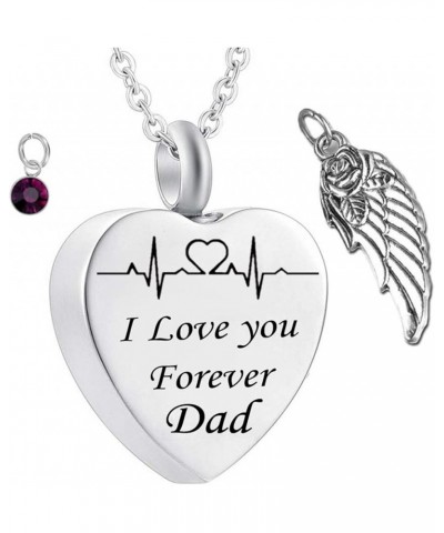 Memorial Ashes Necklace,Heart with Angel Wing Birthstone and ECG Engraving I Love You Forever Dad Necklace Urns for Ashes Sta...