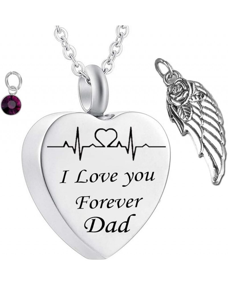 Memorial Ashes Necklace,Heart with Angel Wing Birthstone and ECG Engraving I Love You Forever Dad Necklace Urns for Ashes Sta...