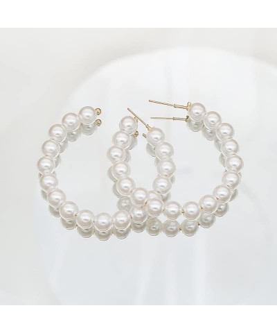 Faux Pearl Hoop Earrings for Women Lightweight Open Large Circle Heart Dangle Drop Open Huge Earrings Artificial Pearl Beaded...