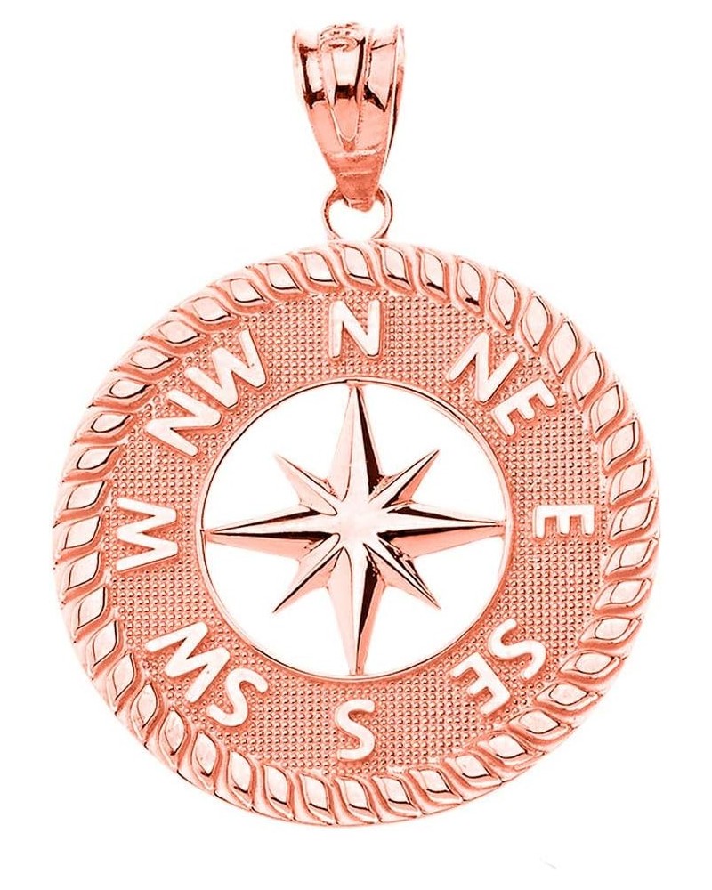 Certified 10k Gold Nautical Navigation Compass North Star Starburst Pendant Rose Gold 10K $126.85 Necklaces