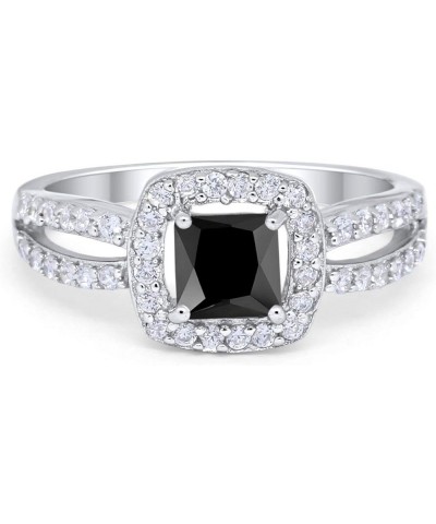 Dazzling Split Shank Halo Wedding Engagement Ring Princess Cut Square Cubic Zirconia 925 Sterling Silver Simulated Black CZ $...