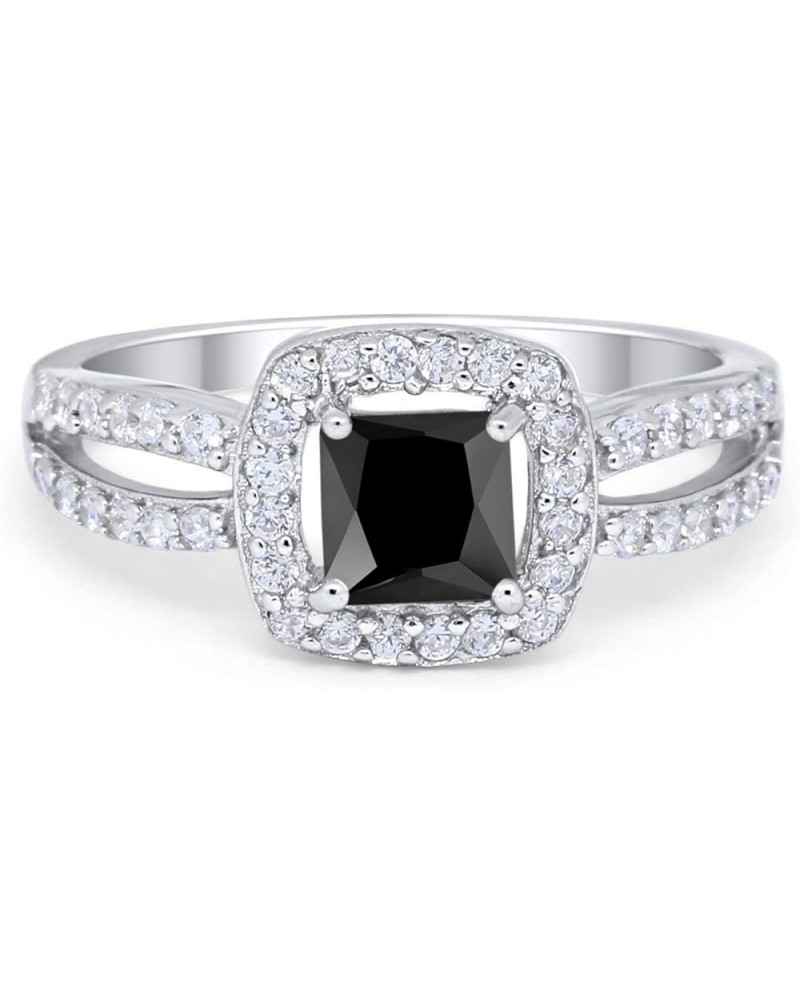 Dazzling Split Shank Halo Wedding Engagement Ring Princess Cut Square Cubic Zirconia 925 Sterling Silver Simulated Black CZ $...