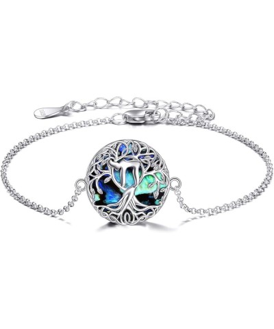 Tree of Life Bracelet Sterling Silver Abalone Shell Tree of Life Bracelet Jewelry Gifts for Women Girls Chai $10.91 Bracelets