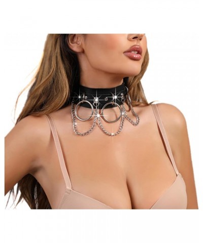 Punk Leather Collar Choker Necklace for Women Adjustable Gothic Collar with Chain, Black $10.59 Necklaces