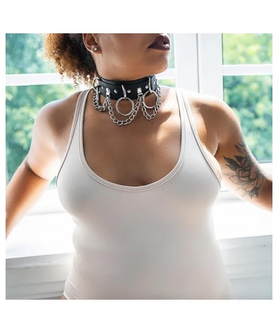 Punk Leather Collar Choker Necklace for Women Adjustable Gothic Collar with Chain, Black $10.59 Necklaces