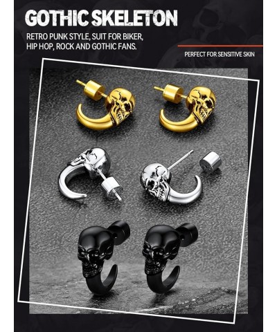 Punk Skull Earrings Stainless Steel/18K Gold Plated Gothic Skeleton Stud/Hoop Earrings for Women Man with Gift Packaging 02. ...