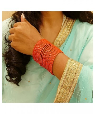 Indian Bangles Set Bollywood Plain Metal Bangle Bracelets Costume Jewelry for Women & Girls Neon Orange Color (Set of 48 Pcs)...