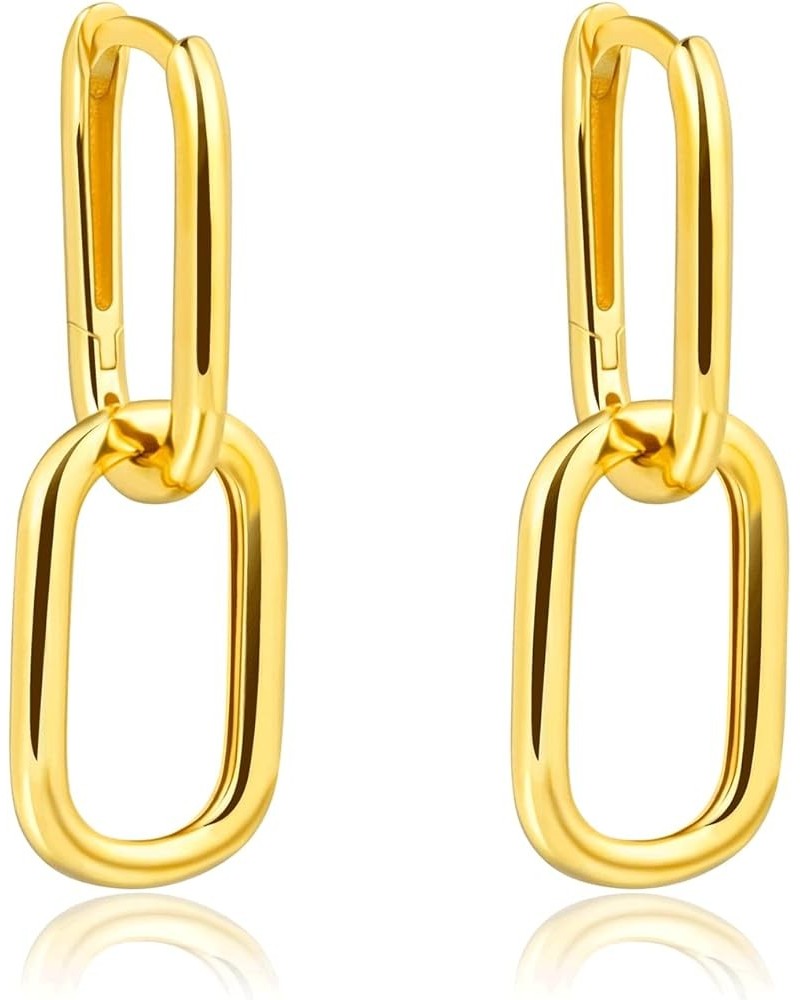 Rectangle Hoop Earrings 925 Sterling Silver Gold Plated Paperclip Huggie Hoops U Link Earrings for Women Style2: Gold, 16 mm ...