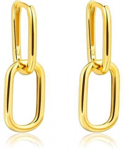 Rectangle Hoop Earrings 925 Sterling Silver Gold Plated Paperclip Huggie Hoops U Link Earrings for Women Style2: Gold, 16 mm ...