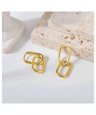 Rectangle Hoop Earrings 925 Sterling Silver Gold Plated Paperclip Huggie Hoops U Link Earrings for Women Style2: Gold, 16 mm ...