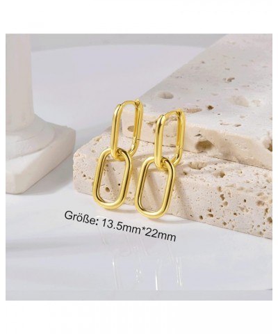 Rectangle Hoop Earrings 925 Sterling Silver Gold Plated Paperclip Huggie Hoops U Link Earrings for Women Style2: Gold, 16 mm ...