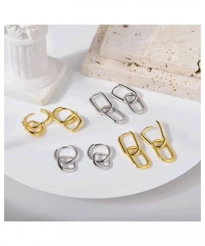 Rectangle Hoop Earrings 925 Sterling Silver Gold Plated Paperclip Huggie Hoops U Link Earrings for Women Style2: Gold, 16 mm ...