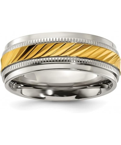 Titanium Polished with Yellow IP-plated Center 8 mm Band for Women Size 7 to 13 $40.80 Bracelets