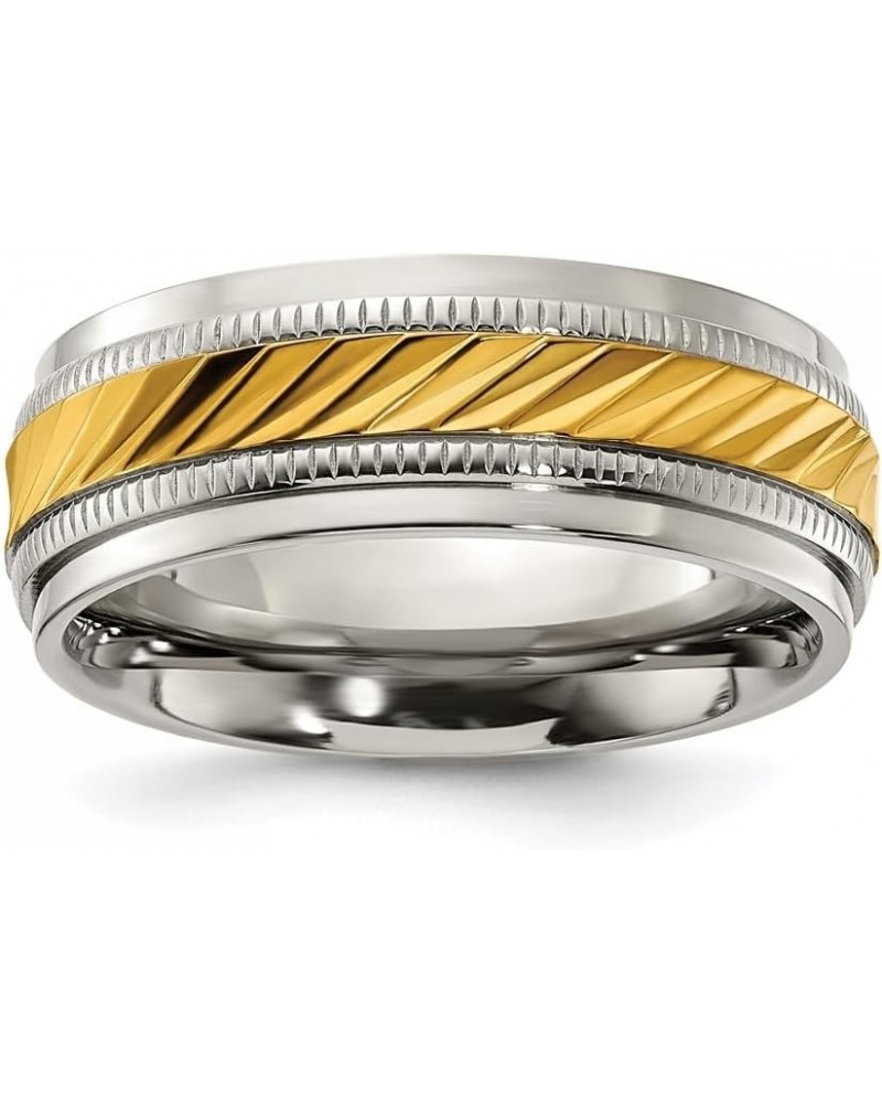 Titanium Polished with Yellow IP-plated Center 8 mm Band for Women Size 7 to 13 $40.80 Bracelets