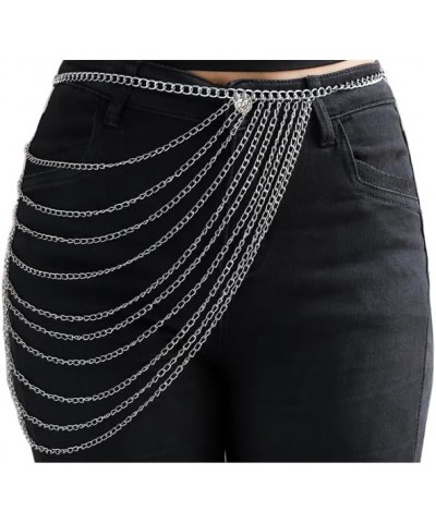 Punk Waist Chain Belt Black Leather Layered Belly Body Chains Rave Accessories for Women Festival Outfit Silver Color $8.47 B...