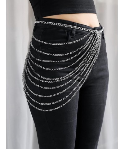 Punk Waist Chain Belt Black Leather Layered Belly Body Chains Rave Accessories for Women Festival Outfit Silver Color $8.47 B...