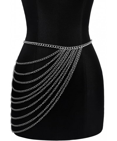 Punk Waist Chain Belt Black Leather Layered Belly Body Chains Rave Accessories for Women Festival Outfit Silver Color $8.47 B...