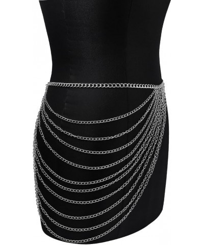 Punk Waist Chain Belt Black Leather Layered Belly Body Chains Rave Accessories for Women Festival Outfit Silver Color $8.47 B...