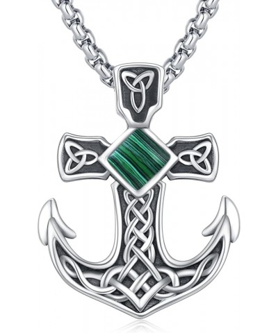 Anchor Necklace for Men, 925 Sterling Silver Celtic Knot Anchor Pendant Moonstone/Opal/Turquoise/Malachite Gemstone Anchor Je...