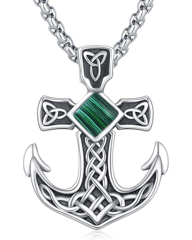 Anchor Necklace for Men, 925 Sterling Silver Celtic Knot Anchor Pendant Moonstone/Opal/Turquoise/Malachite Gemstone Anchor Je...