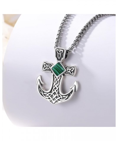 Anchor Necklace for Men, 925 Sterling Silver Celtic Knot Anchor Pendant Moonstone/Opal/Turquoise/Malachite Gemstone Anchor Je...