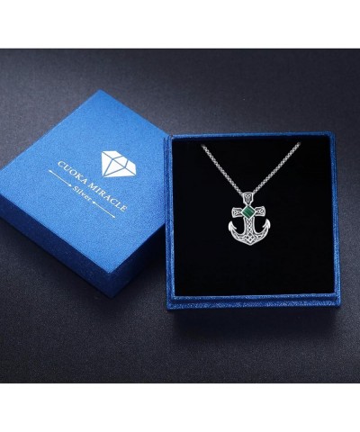 Anchor Necklace for Men, 925 Sterling Silver Celtic Knot Anchor Pendant Moonstone/Opal/Turquoise/Malachite Gemstone Anchor Je...