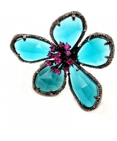 Designer Antique Silver Framed Hot Pink Pistil Turquoise Blue Rhinestone Flower Brooch Pin for Women Fashion $9.90 Brooches &...