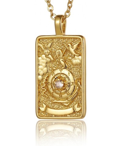 Vintage Tarot Cards Necklace with Zircon for Women Teens, Stainless Steel Gold Plated Tarot Dangle Pendant Jewelry The Wheel ...