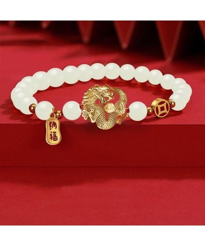 2024 Chinese New Year Dragon Bracelet Charm Chinese Dragon Beaded Crystal Bracelets Zodiac Feng Shui Lucky Stretch Bracelets ...