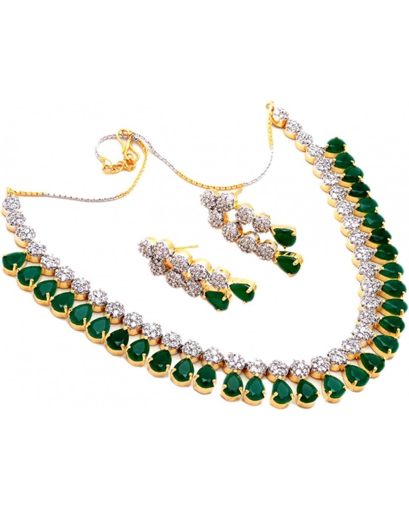 JewarHaat Indian Bollywood Necklace Set Ad Cz Gold Plated Two Tone Multi-Stones Fashion Jewelry for Women & Girls (Green Emer...