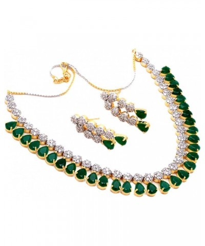 JewarHaat Indian Bollywood Necklace Set Ad Cz Gold Plated Two Tone Multi-Stones Fashion Jewelry for Women & Girls (Green Emer...