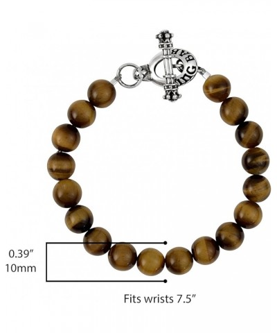 Unisex Genuine Gemstone (8mm or 10mm) Beaded Bracelets with Toggle Clasp- Choice of Bead Color and Bracelet Size Brown Tiger'...