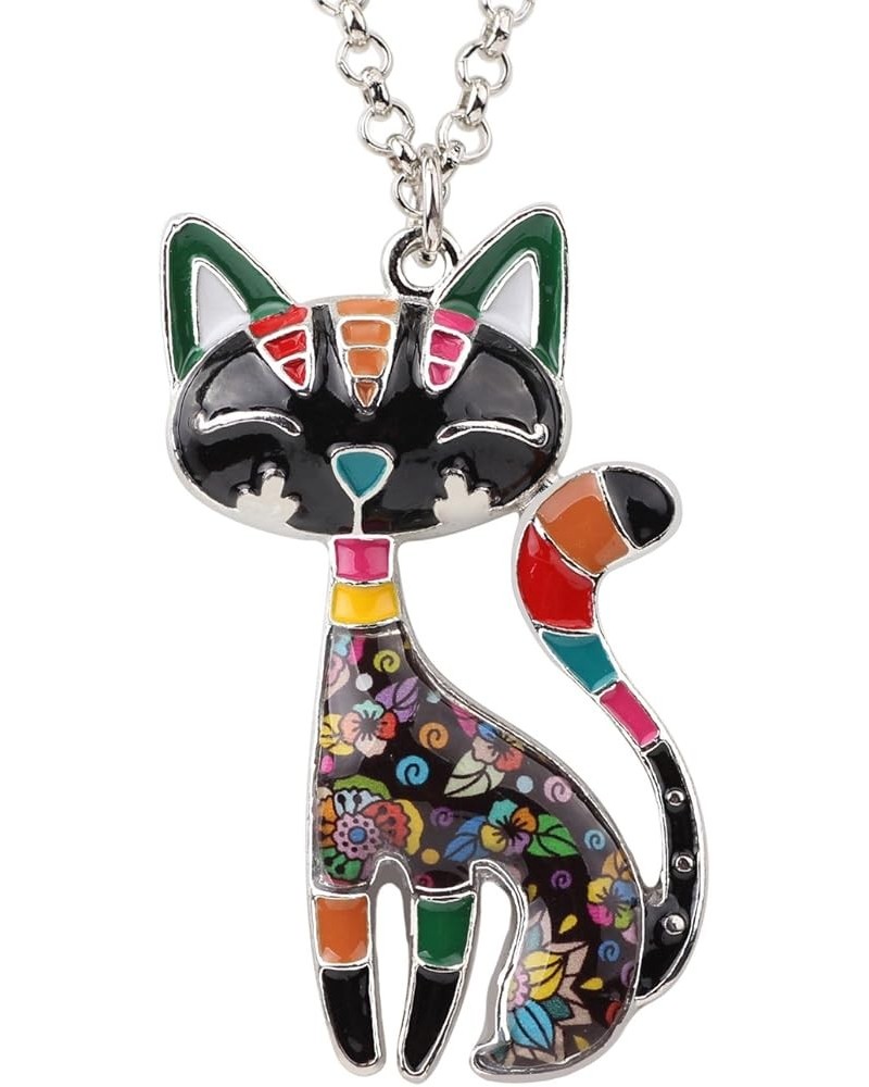 Enamel Alloy Cat Necklace Kitten Pendant Novelty Pets Jewelry Gifts for Women Girls Charms Black $9.59 Necklaces