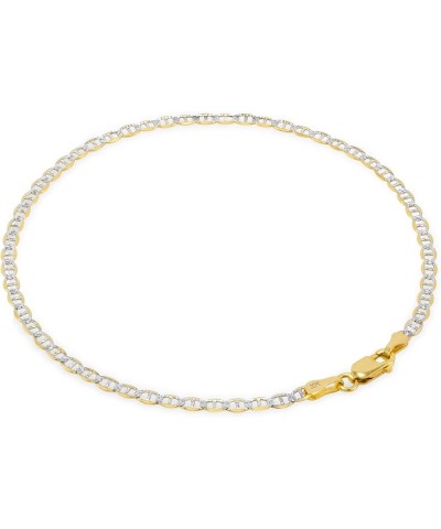 10k Yellow Gold 2.5mm Solid Mariner Anchor Link Chain Diamond Cut Two Tone Pave Bracelet or Anklet, Womens 7" 7.5" 8" 8.5" 9 ...