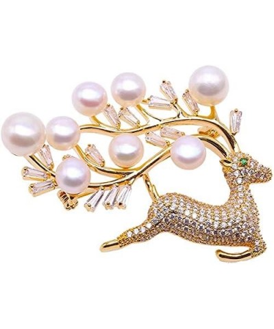 Pin Delicate Deer-shape 7-9mm White Freshwater Pearl Brooch with Zircons for Womens Gifts $15.75 Brooches & Pins