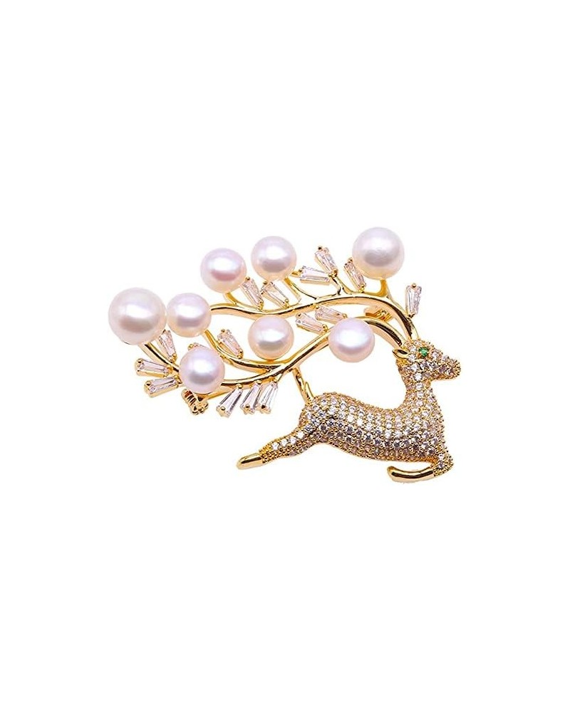 Pin Delicate Deer-shape 7-9mm White Freshwater Pearl Brooch with Zircons for Womens Gifts $15.75 Brooches & Pins