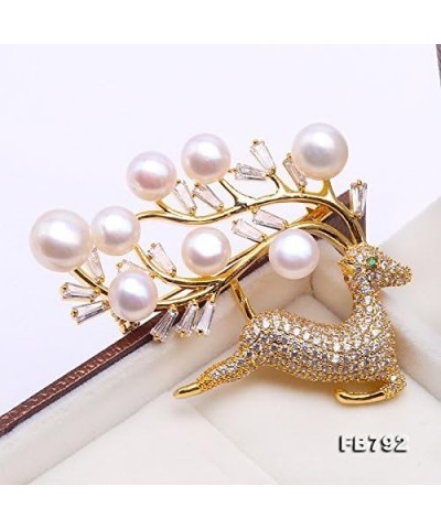 Pin Delicate Deer-shape 7-9mm White Freshwater Pearl Brooch with Zircons for Womens Gifts $15.75 Brooches & Pins