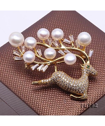 Pin Delicate Deer-shape 7-9mm White Freshwater Pearl Brooch with Zircons for Womens Gifts $15.75 Brooches & Pins