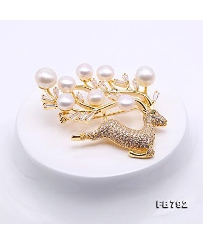 Pin Delicate Deer-shape 7-9mm White Freshwater Pearl Brooch with Zircons for Womens Gifts $15.75 Brooches & Pins