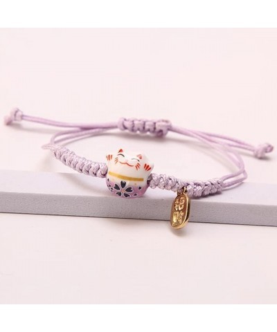 Lucky Cat Bracelet Cute Feng Shui Maneki Neko String Bracelet Adjustable Good Luck String Braided Beads Bell Wrist Chain Brac...