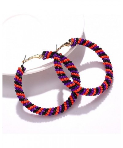 Beaded Hoop Earrings for Women Mixed Color Bead Dangle Earrings Bohemia Hoop Dangle Earring Studs for Girls K Halloween 2 $8....