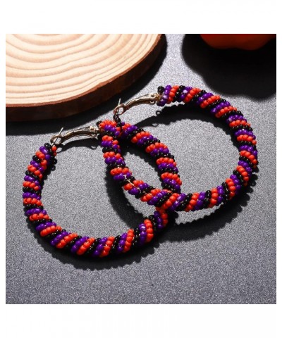 Beaded Hoop Earrings for Women Mixed Color Bead Dangle Earrings Bohemia Hoop Dangle Earring Studs for Girls K Halloween 2 $8....