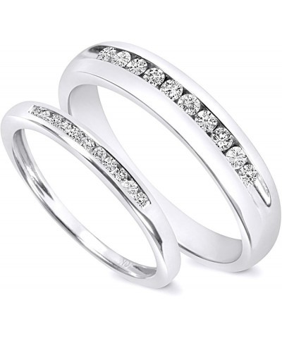 White Natural Diamond His and Hers Wedding Band Set in 10K White Gold (0.33 Cttw) Men Size - 6 Women Size - 4 $241.50 Others