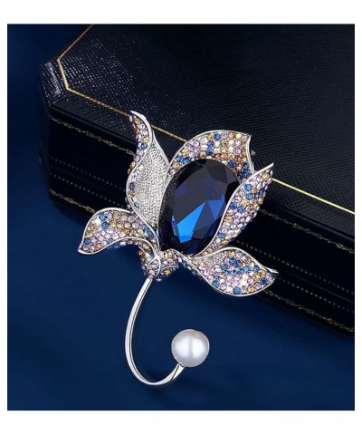 Women's Fashion Crystal Brooch Leaf Flower Brooch Alloy Rhinestone Brooch Court Vintage Brooch Wedding Party Brooch Blue Orch...