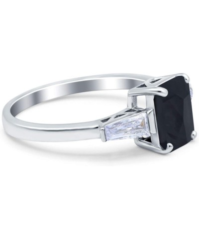 Art Deco Wedding Bridal Engagement Ring Emerald Cut 8mmx6mm Baguette Three Stone Simulated Cubic Zirconia 925 Sterling Silver...