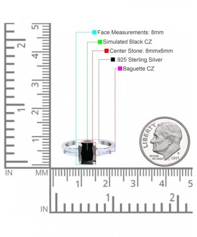 Art Deco Wedding Bridal Engagement Ring Emerald Cut 8mmx6mm Baguette Three Stone Simulated Cubic Zirconia 925 Sterling Silver...