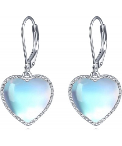 Sterling Silver Heart Leverback Dangle Drop Earrings Fashion Jewelry Gift for Women Girls Moonstone Sterling Silver $14.40 Ea...