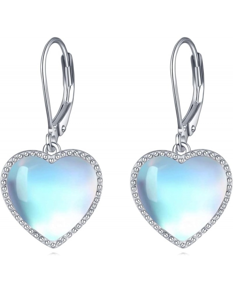 Sterling Silver Heart Leverback Dangle Drop Earrings Fashion Jewelry Gift for Women Girls Moonstone Sterling Silver $14.40 Ea...